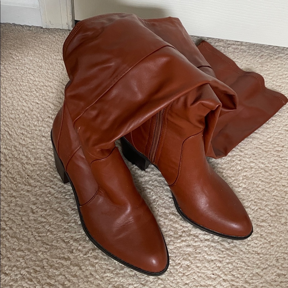 Never Worn Brown Faux Leather Over the Knee Boots